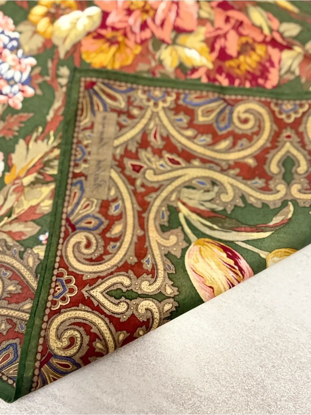Ralph Lauren Green Floral Paisley cotton Scarf - Picture 4 of 7